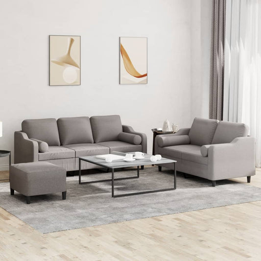 3-tlg. Sofagarnitur mit Kissen Taupe Stoff
