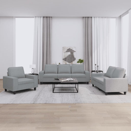 3-piece sofa set in light grey fabric