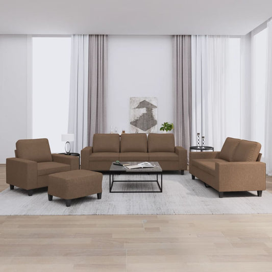 4-piece sofa set brown fabric