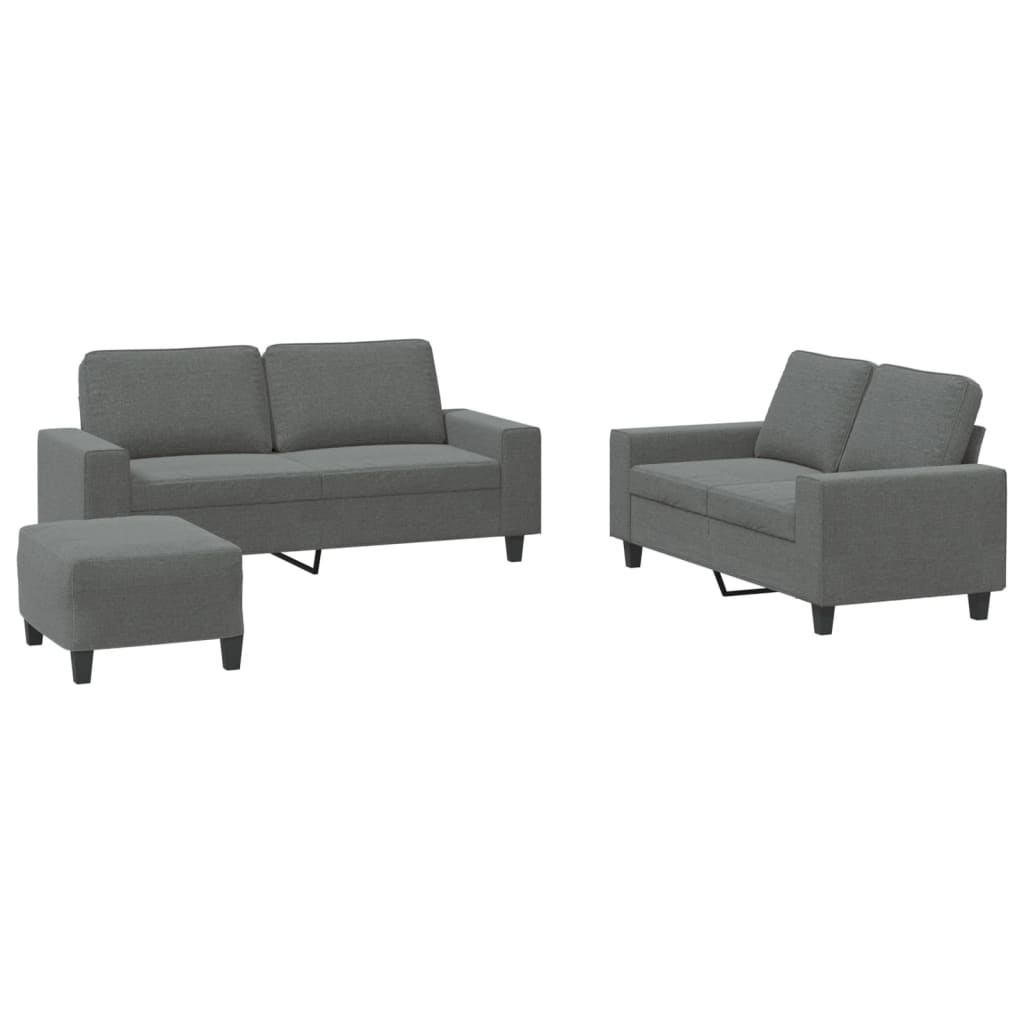 3-piece sofa set in dark grey fabric