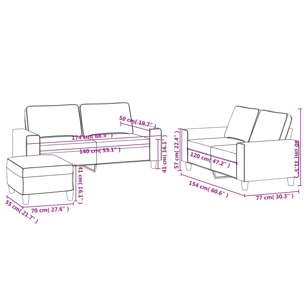 3-piece sofa set in dark grey fabric
