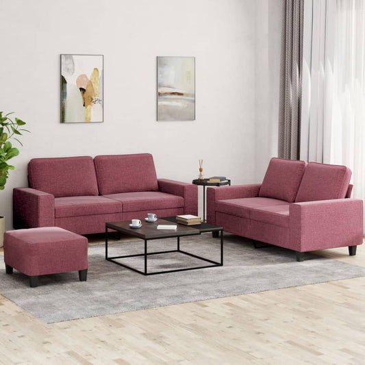 Ensemble de canapé 3 pièces en tissu rouge vin
