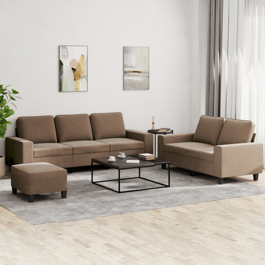 3-piece sofa set brown fabric