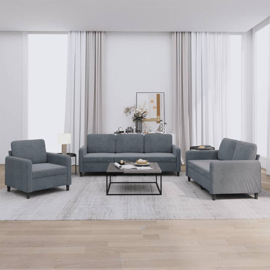 Ensemble de canapé 3 pièces en velours gris foncé