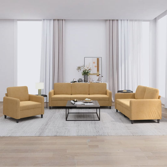 Ensemble de canapé 3 pièces en velours marron