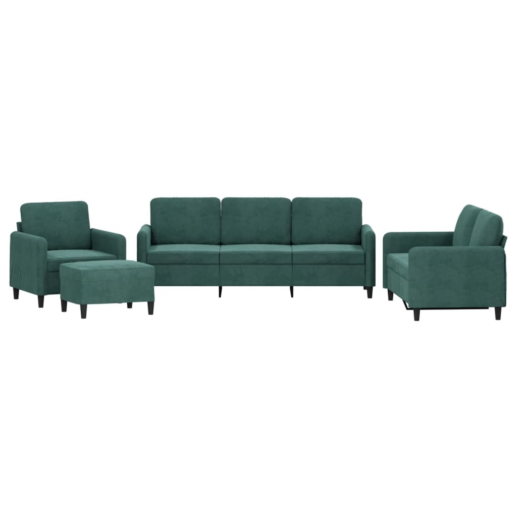 4-piece sofa set dark green velvet