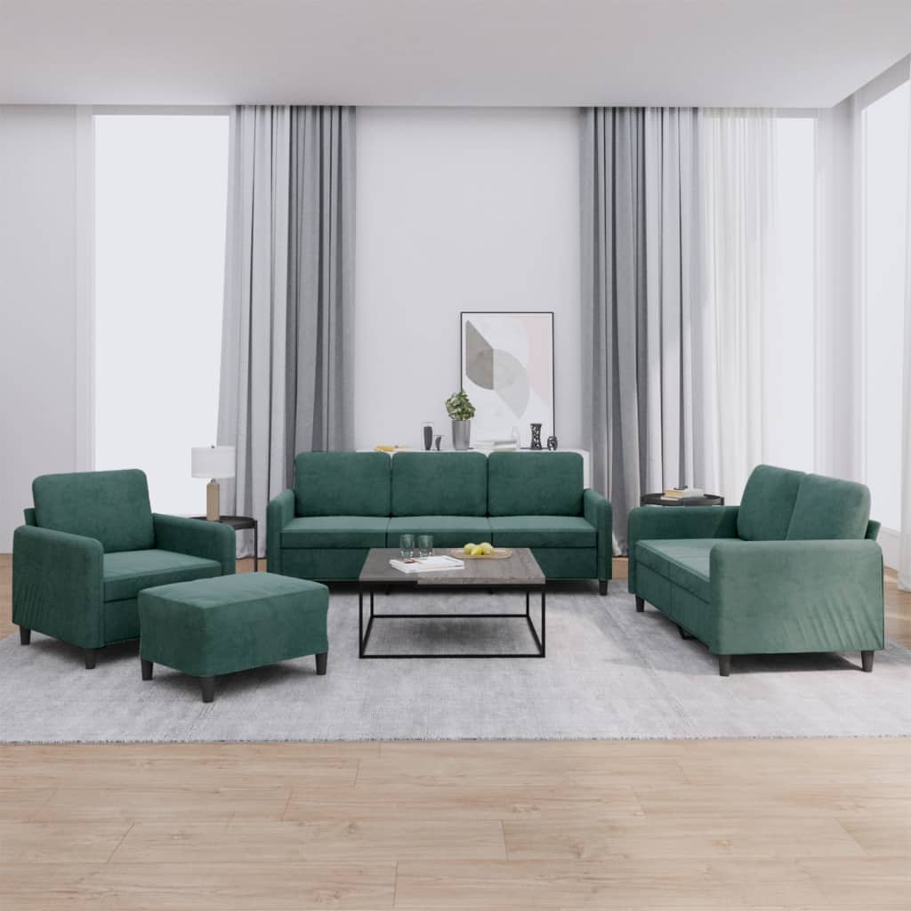4-piece sofa set dark green velvet