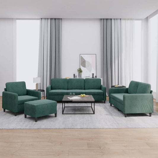 4-piece sofa set dark green velvet