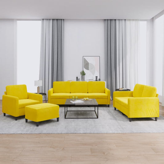 4-piece sofa set yellow velvet