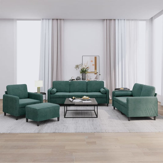 4-piece sofa set with cushions dark green velvet