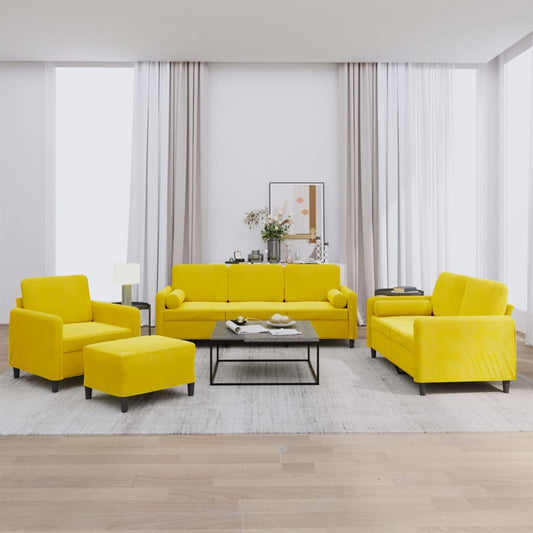4-piece sofa set with cushions yellow velvet