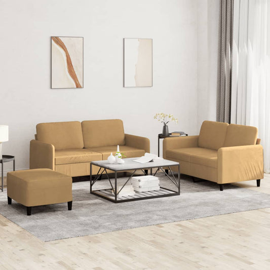 Ensemble de canapé 3 pièces en velours marron