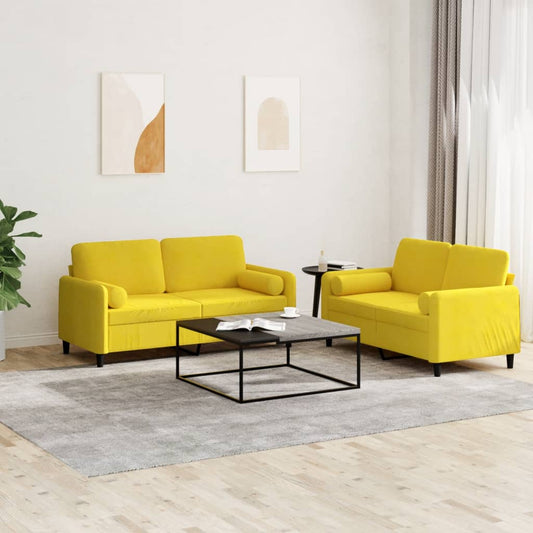 Ensemble de canapé 2 pièces avec coussins en velours jaune