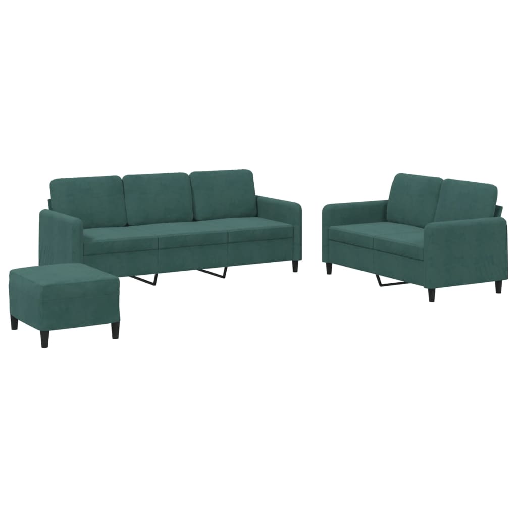 3-piece sofa set dark green velvet