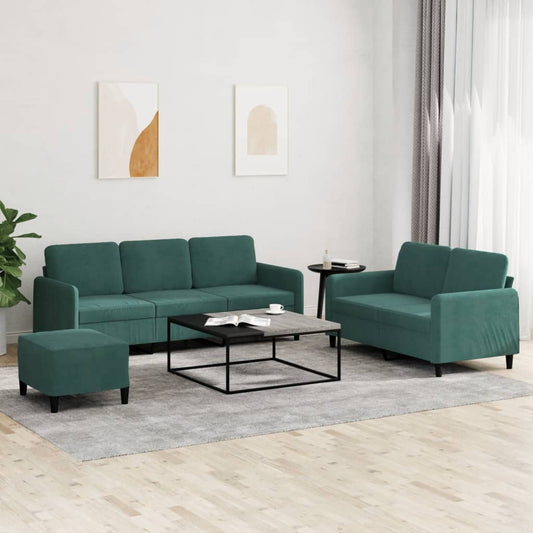 3-piece sofa set dark green velvet