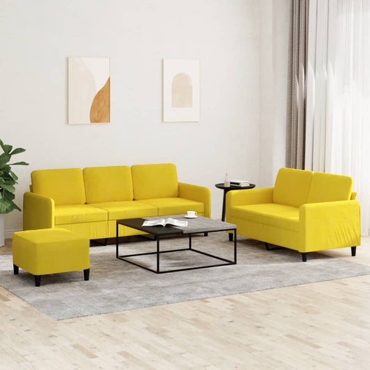 3-piece sofa set yellow velvet