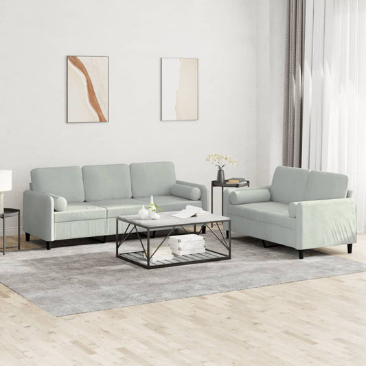 Ensemble de canapé 2 pièces avec coussins en velours gris clair