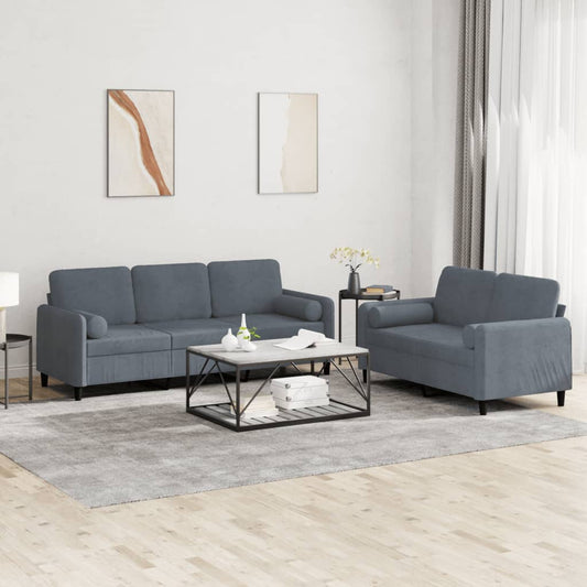 Ensemble de canapé 2 pièces avec coussins en velours gris foncé