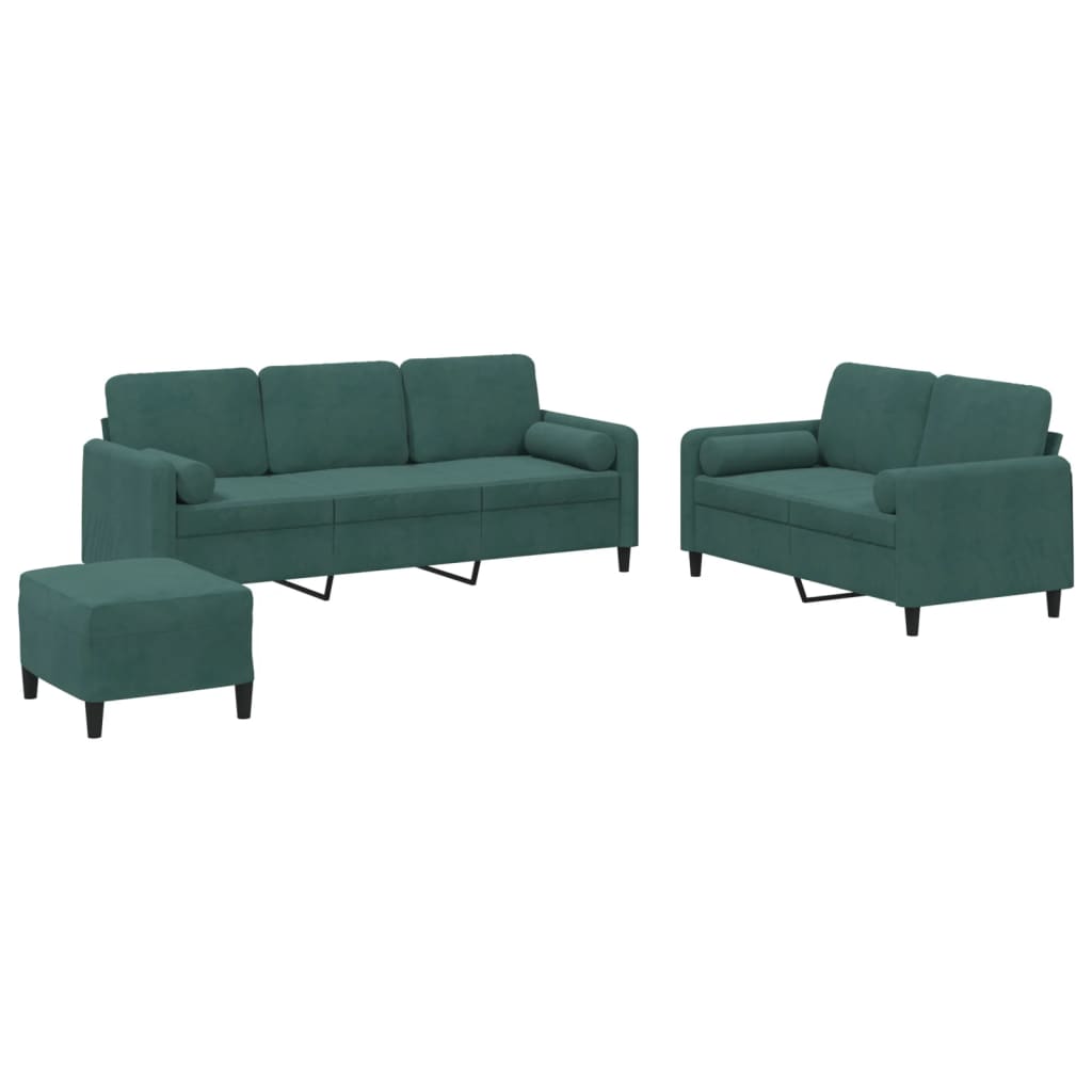 3-piece sofa set with cushions dark green velvet