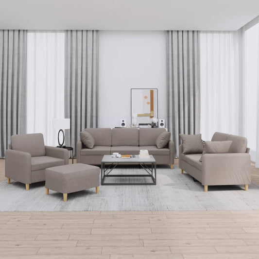 4-tlg. Sofagarnitur mit Kissen Taupe Stoff