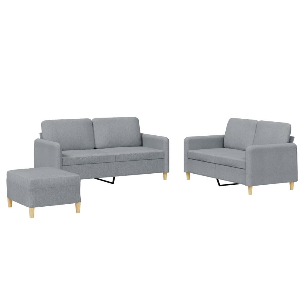 3-piece sofa set with cushions in light grey fabric