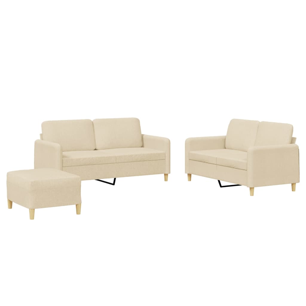 3-tlg. Sofagarnitur mit Kissen Creme Stoff