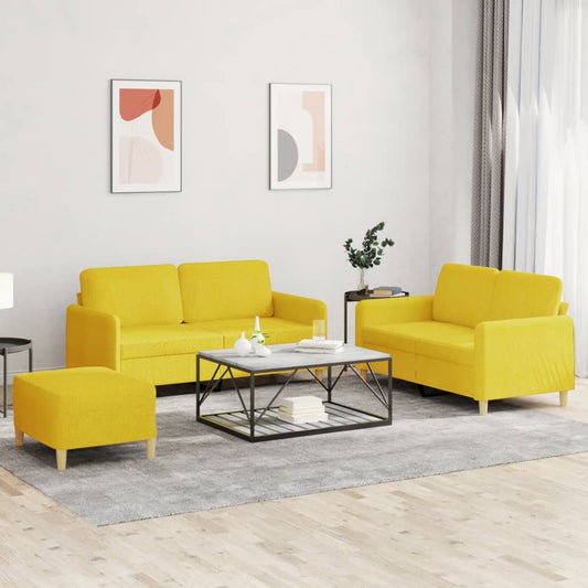 Ensemble de canapé 3 pièces avec coussins en tissu jaune clair
