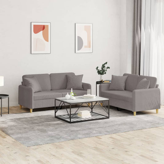 2-tlg. Sofagarnitur mit Kissen Taupe Stoff