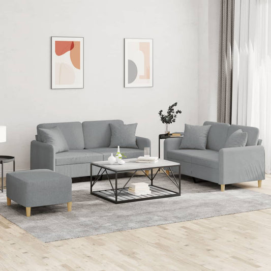 Ensemble de canapé 3 pièces avec coussins en tissu gris clair
