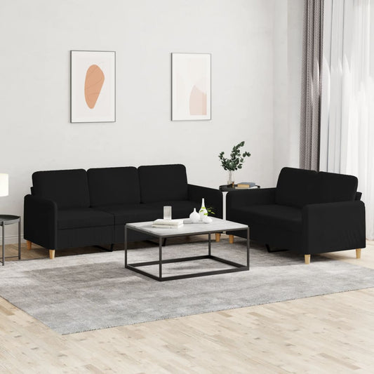 Ensemble de canapé 2 pièces avec coussins en tissu noir