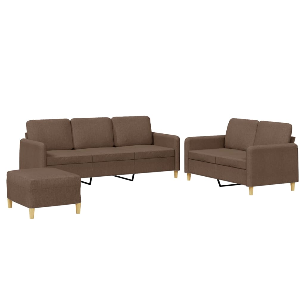 3-tlg. Sofagarnitur mit Kissen Braun Stoff