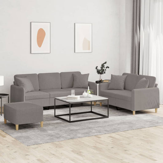 3-tlg. Sofagarnitur mit Kissen Taupe Stoff