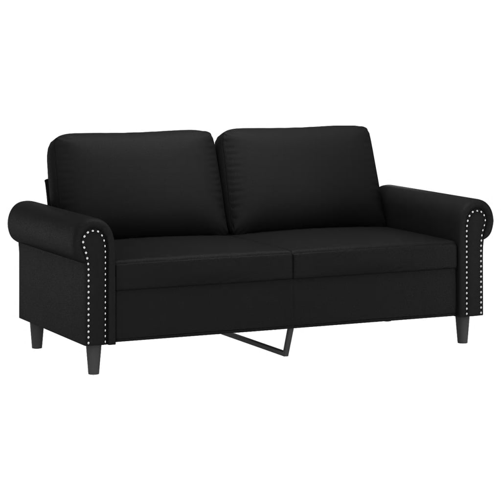 3-tlg. Sofagarnitur mit Kissen Schwarz Kunstleder