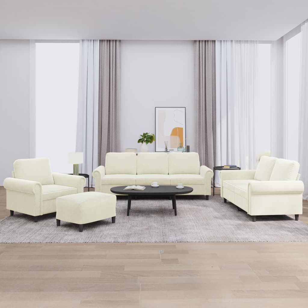4-tlg. Sofagarnitur mit Kissen Creme Samt