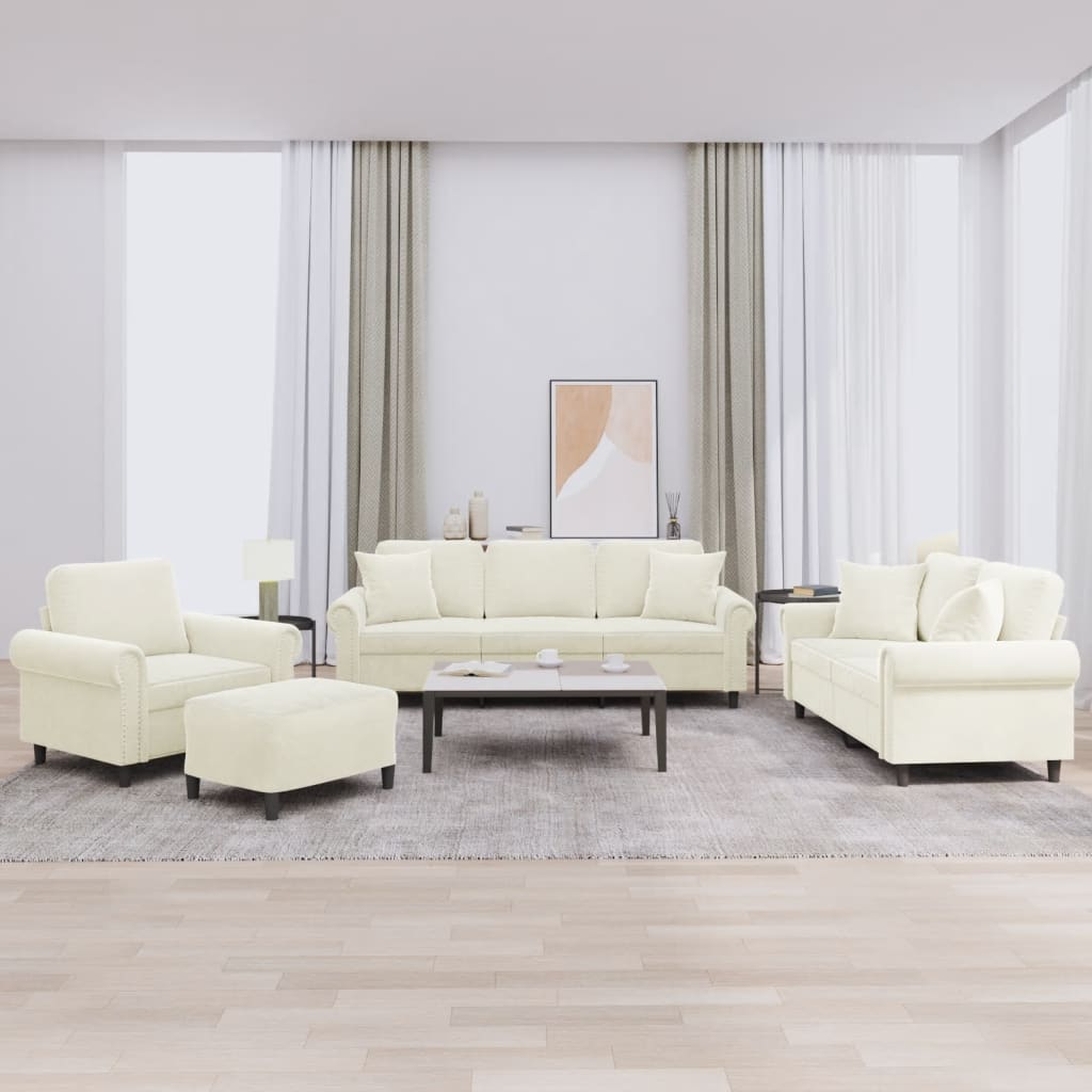 4-tlg. Sofagarnitur mit Kissen Creme Samt