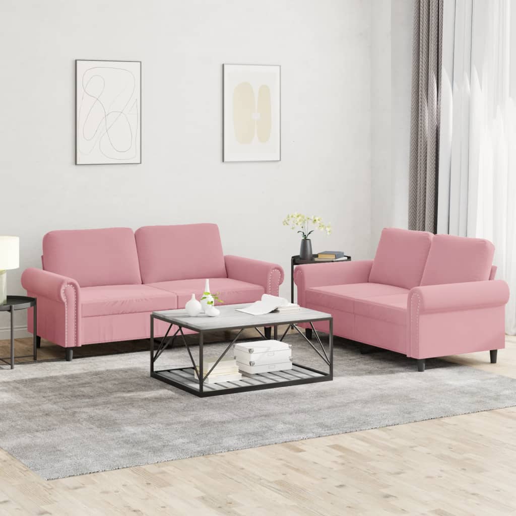 2-tlg. Sofagarnitur mit Kissen Rosa Samt