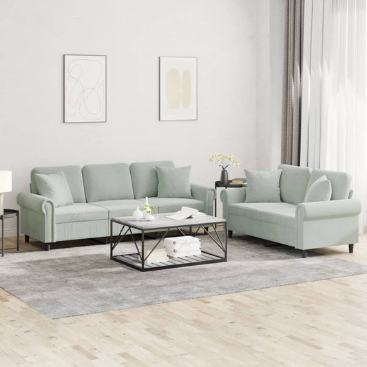 Ensemble de canapé 2 pièces avec coussins en velours gris clair