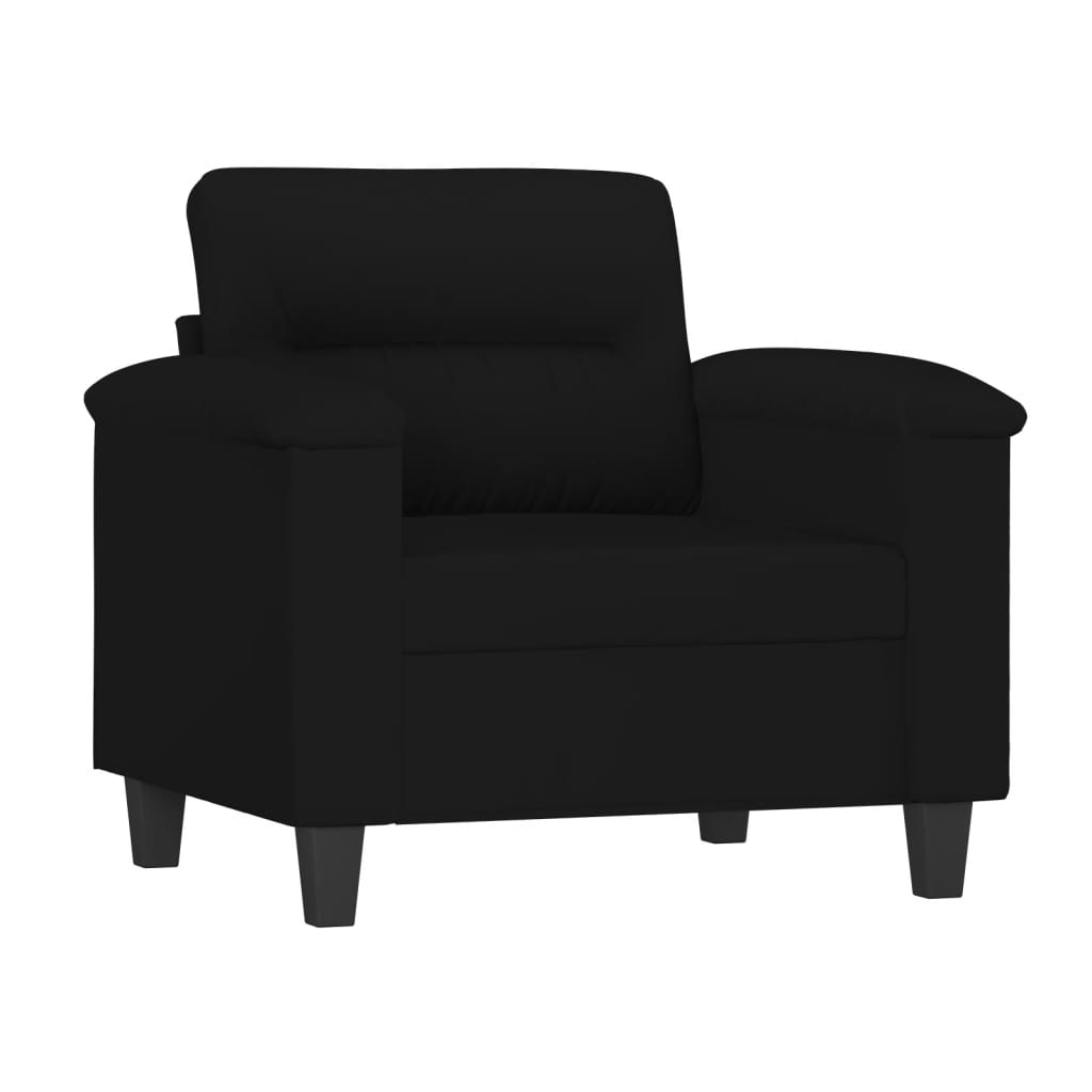 Ensemble de canapé 3 pièces avec coussins, tissu microfibre noir