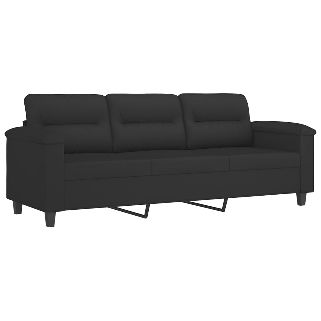 Ensemble de canapé 3 pièces avec coussins, tissu microfibre noir