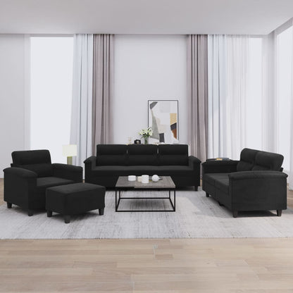 4-tlg. Sofagarnitur mit Kissen Schwarz Mikrofasergewebe