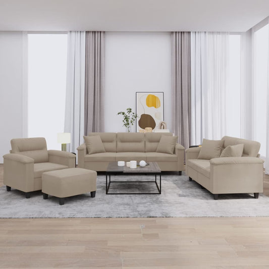 4-tlg. Sofagarnitur mit Kissen Taupe Mikrofasergewebe