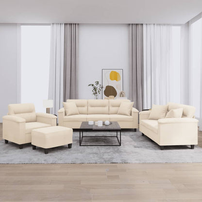 4-tlg. Sofagarnitur mit Kissen Beige Mikrofasergewebe