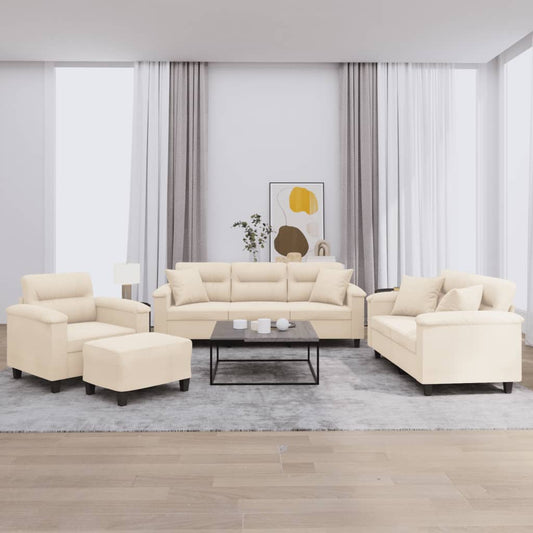 4-tlg. Sofagarnitur mit Kissen Beige Mikrofasergewebe