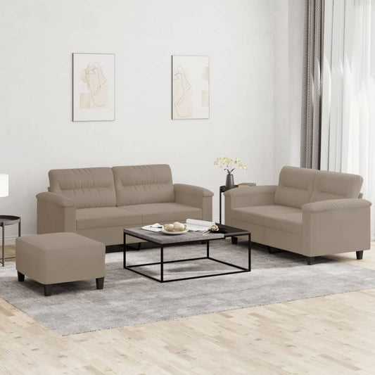 3-tlg. Sofagarnitur mit Kissen Taupe Mikrofasergewebe