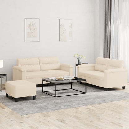 3-tlg. Sofagarnitur mit Kissen Beige Mikrofasergewebe