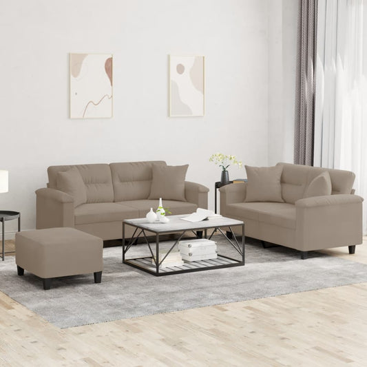 3-tlg. Sofagarnitur mit Kissen Taupe Mikrofasergewebe