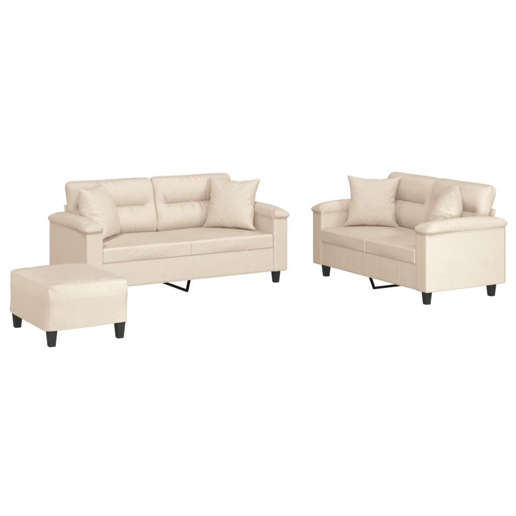 3-tlg. Sofagarnitur mit Kissen Beige Mikrofasergewebe