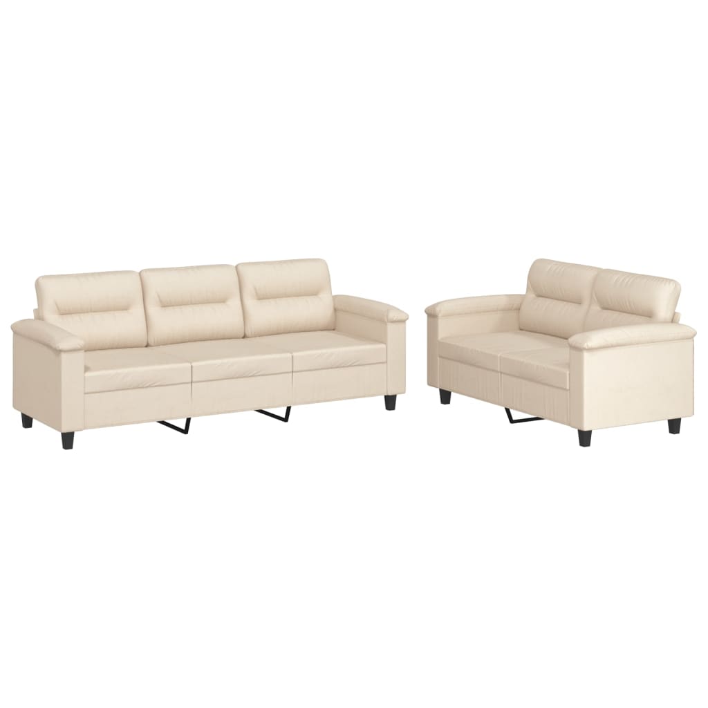 Ensemble de canapé 2 pièces avec coussins en tissu microfibre beige