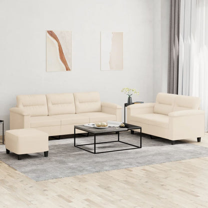 3-tlg. Sofagarnitur mit Kissen Beige Mikrofasergewebe