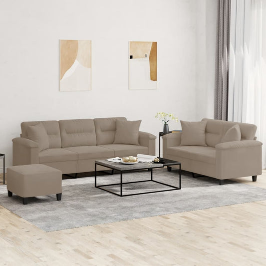 3-tlg. Sofagarnitur mit Kissen Taupe Mikrofasergewebe